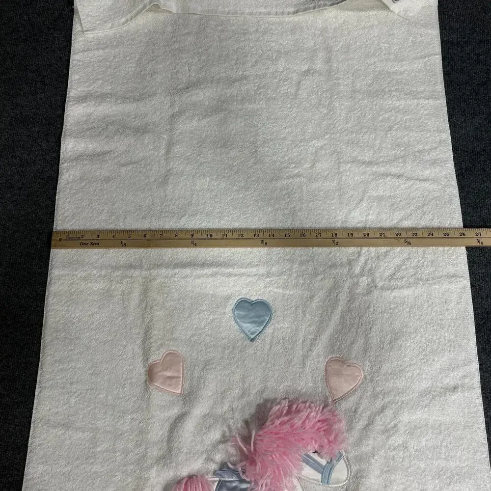 Cannon Bath Towel White Rocking Horse Hearts Baby Nursery Embroidered 26x49 USA